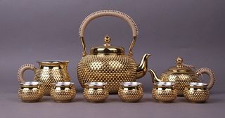 Set Of Japanese Silver Teapot And Cups