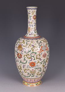 Famille Rose 'Interlocking Lotus' Bottle Vase With Mark