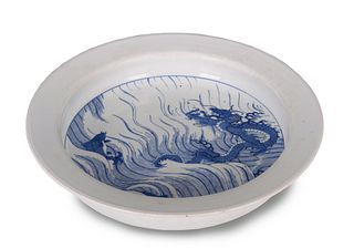 Blue and White 'Dragon Fish' Porcelain Washer, Kangxi M