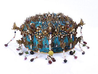 Imperial Kingfisher Headdress With Inlaid Gem Stones