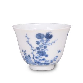 Chinese Blue and White 'Flower and Poem' Cup, Kangxi Ma
