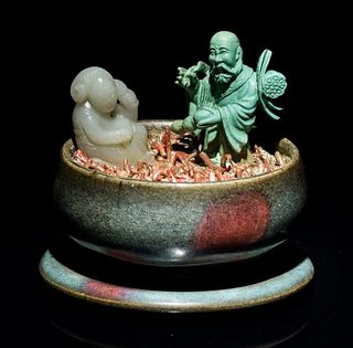 Unique Junyao Bonsai with Turquoise and Jade