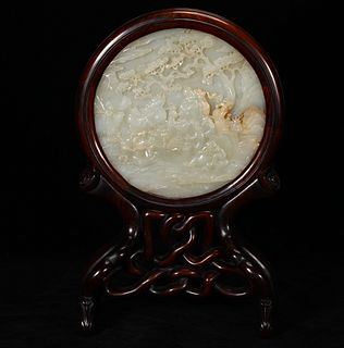 Fine Qing Dyn. Carved Hetian Jade Table Screen