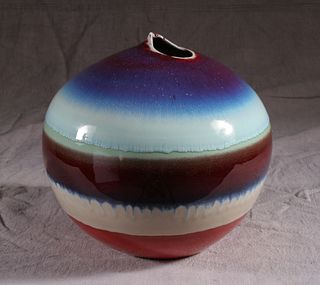Chinese Spherical Polychrome Glazed Porcelain Vase