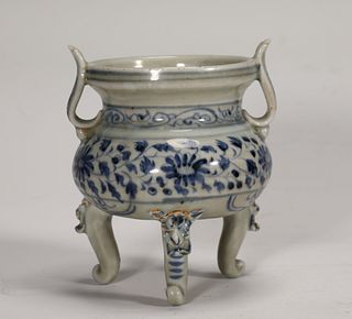 Blue and White Porcelain Tripod Incense Burner