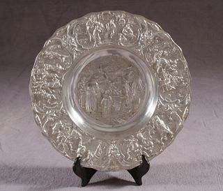 Antique Dutch silver center bowl,Bazar scenes