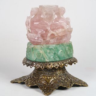 Chinese Mixed Quartz vase on stand,Early 20th C