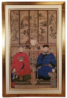 Large ancenstral painting of a wealthy Mandarin couple,