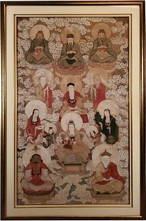 Large framed 19th c. Chinese painting of "deities" on