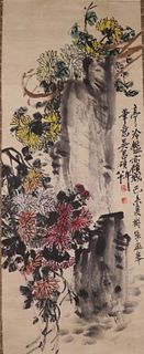 Chinese Chrysanthemum Scroll Painting,Wu ChangShuo