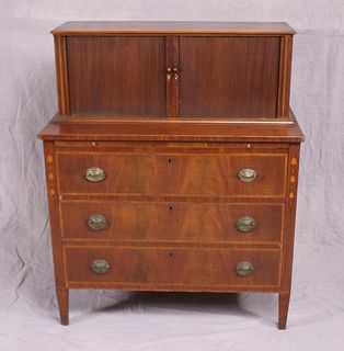 Federal style inlaid mahogany tambour desk, early 20th