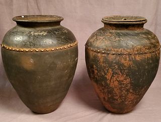 Two Massive Chinese Dark Pottery Wine/Water Vessels