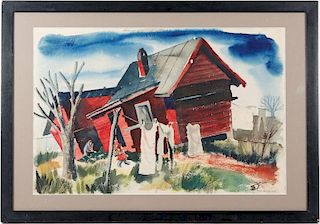 Bird Lanier, Signed Watercolor, "Sharecroppers"