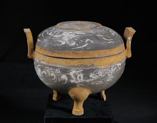 Chinese Han Dyn. Painted Pottery  Ding , Of The Period
