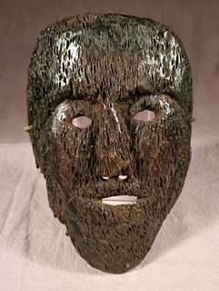 Rare Tibetan carved wood ritual mask