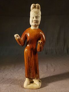 A Charming Chinese Tang Dyn. Amber Glazed Noble “Groom”