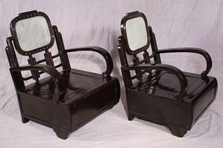 Pair of Shanghai tieli mu/ironwood Art Deco armchairs.