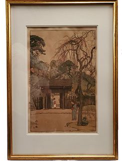 Signed "The Plum Gateway" original woodblock print,by H