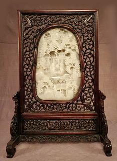 An impressive, large Chinese carved white stone table s