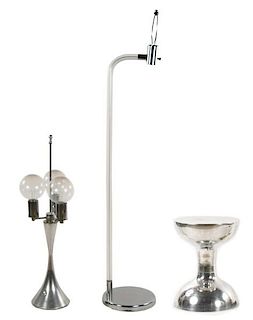 MCM Style Chrome, Two Lamps & Pedestal