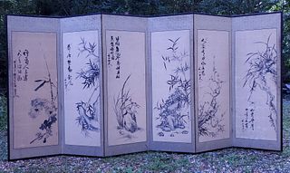 A very good Korean/Chinese 6-panel screen of grasses