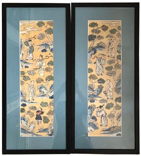 A Pair Of Chinese Silk Kesi Eight Immortals Panels