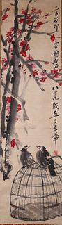 Chinese Scroll Painting of Two Black Birds,Qi BaiShi