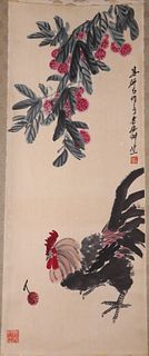 Chinese Scroll Painting of Rooster, Lou ShiBai