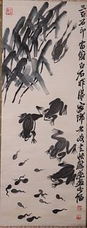 Chinese Scroll Painting of Frogs, Qi BaiShi