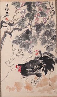 Chinese Scroll Painting of a Roosters, Li KuChan