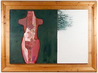 Carl Kohler, "Red Torso", Figural Oil on Board