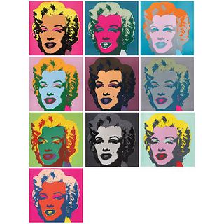 ANDY WARHOL, II.22 - II.31: Marilyn Monroe, With stamp on back, Serigraphs w/o print number, 35.4 x 35.4" (90 x 90 cm), Pieces: 10