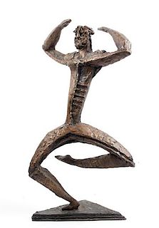 "Male Dancing", Signed Brutalist Bronze Sculpture