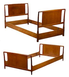 Pair of MCM Walnut Twin Bed Head & Footboards
