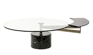 Modern Glass Cocktail Table w/ Rotating Marble Arm