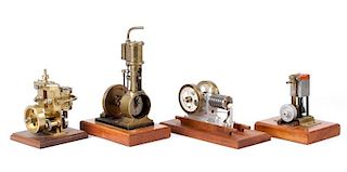 Group of 4 Steam Engines Models On Wood Bases