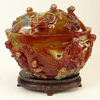 A Chinese Carnelian Agate Covered Bowl.