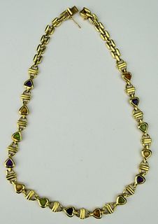 14 KT Y GOLD AND GEM STONE LONG NECKLACE