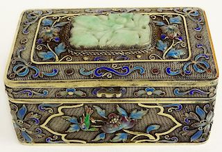 Mid 20th Century Chinese Silver Box, Embellished with Enamel Decoration.