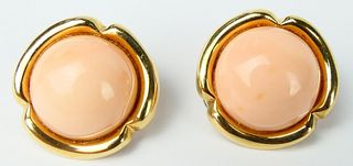 TRADITIONAL 14KT Y GOLD AND PINK CORAL EARRINGS
