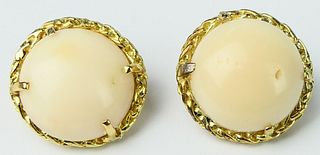 14KT YELLOW GOLD & WHITE CORAL TRADIONAL EARRINGS