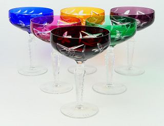 SET OF (6) BOHEMIAN CUT TO CLEAR COCKTAIL GLASSES