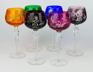 SET OF (6) BOHEMIAN CUT TO CLEAR WINE GLASSES