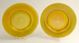 Pair of Antique Tiffany Favrile Iridescent Glass Plates.