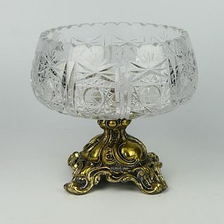 HEAVY CUT CRYSTAL AND BRASS CENTER BOWL