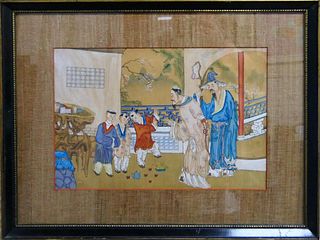 19th CENTURY CHINESE OIL PAINTING ON PAPER FRAMED