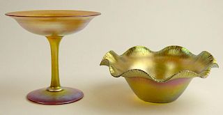 Lot of Two (2) Pieces of Antique Quezal Iridescent Art Glass.