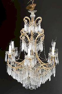 Crystal beaded electric chandelier, c.1920-30's