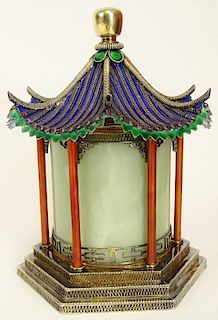 Mid 20th Century Chinese Silver, Jade and Enamel, Temple Style Box.