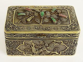 Mid 20th Century Chinese Gold Washed Silver, Hardstone and Enamel Box.
